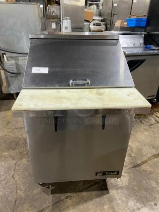 True Commercial Stainless Steel Single Door Refrigerated Bain Marie Style Mega Top Salad/Sandwich Prep Table! With Cutting Board! With Poly Coated Wire Rack! Model: TSSU-27-12M-C SN: 8121443! 115V 1 Phase! On Casters! - Item #1196319