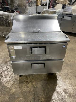 Everest Commercial Stainless Steel 2 Drawer Refrigerated Salad/Sadwich Prep Table! On Casters! - Item #1196320