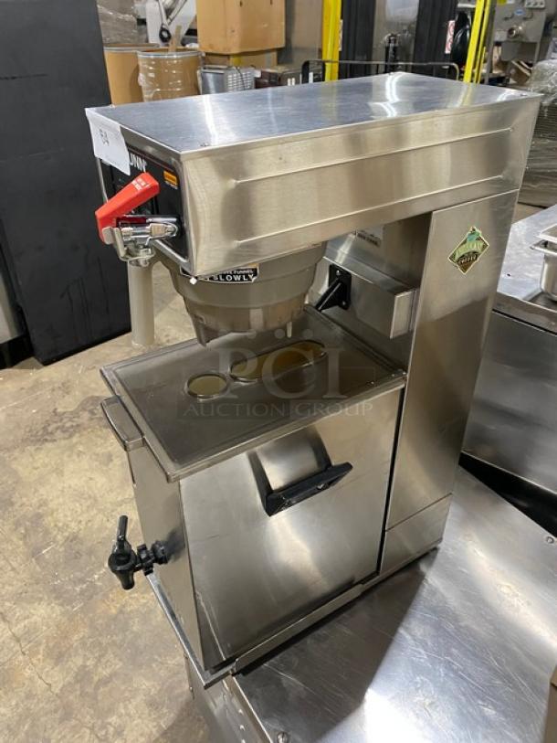 Bunn commercial stainless steel countertop electric coffee brewer with hot water dispenser. Features quick brew funnel.