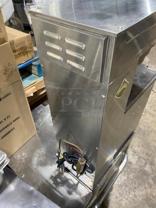 Bunn Commercial Stainless Steel Electric Coffee Brewer with hot water dispenser and quick brew funnel, countertop model.