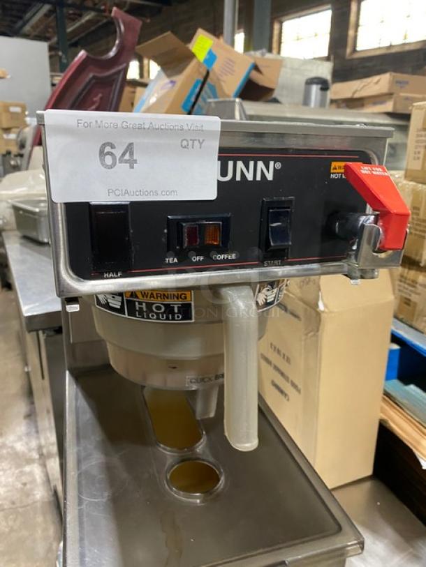 Bunn Commercial stainless steel electric coffee brewer with hot water dispenser and quick brew funnel, excellent condition.