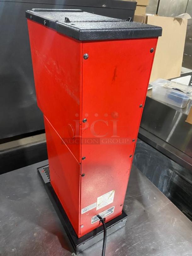 Bunn G3 red commercial electric coffee grinder, countertop model, in good condition, 120V, 1 phase, SN: 8406.