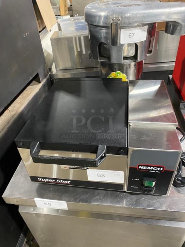 Nemco Commercial Stainless Steel Electric Countertop Super Shot Portion Steamer, Model 6600, in good condition, 120V on legs.