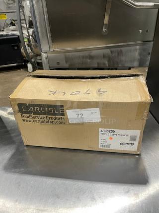 Box containing Carlisle Commercial Melamine Tray, Model 4398259, slate blue, 6-compartment, 15"x9", new condition.