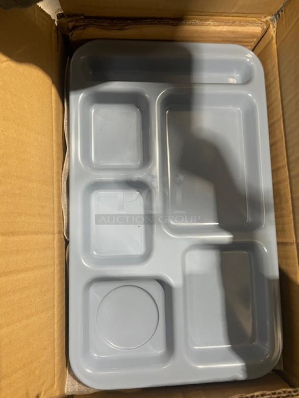 NEW Carlisle slate blue melamine cafeteria tray, model 4398259, 15"x9", 6 compartments, in original box.