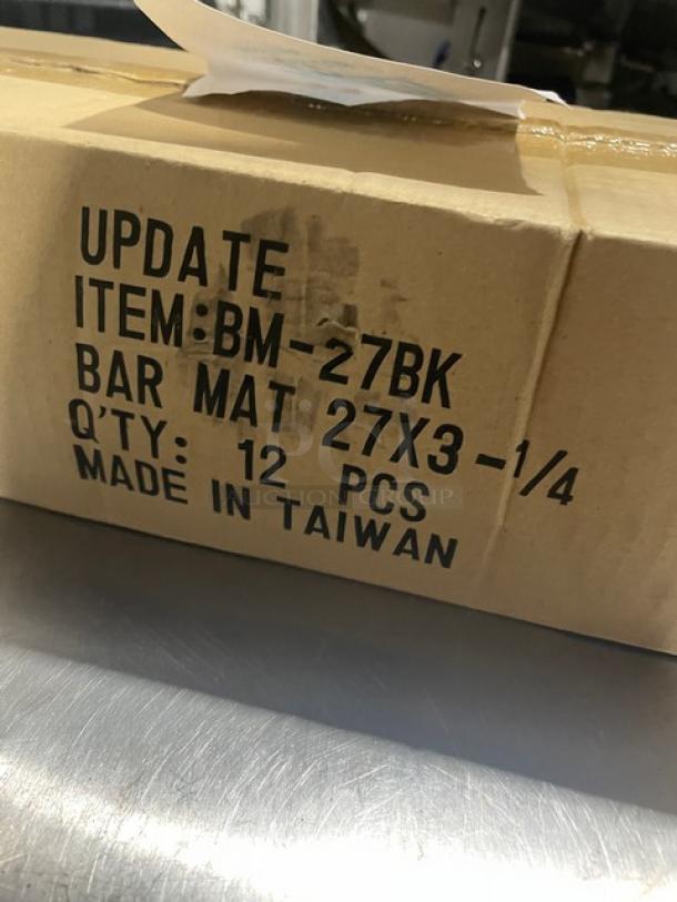 Update International BM27BK bar mat box, showing model and quantity of 12. Made in Taiwan.