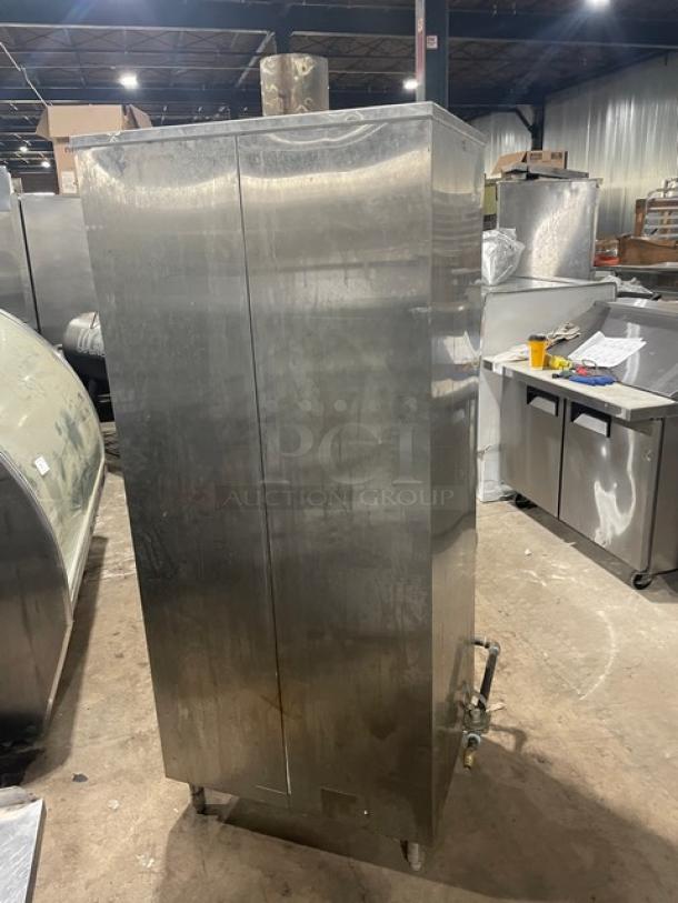 L&J Commercial Stainless Steel Smokehouse Oven, Model CWSH-30, natural gas-powered, free-standing with legs, SN: SH-5075.