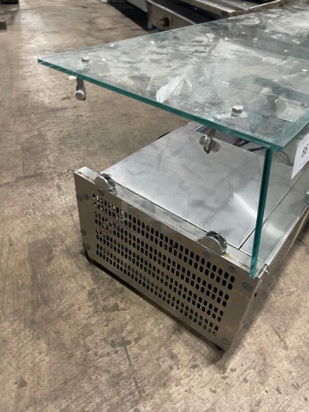 Omcan THV1200380 stainless steel refrigerated benchtop merchandiser display case, 110V, with glass top, in good condition.