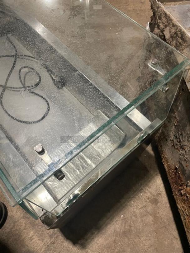 Omcan stainless steel refrigerated benchtop merchandiser display case, model THV1200-380, glass panels, 110V, used.