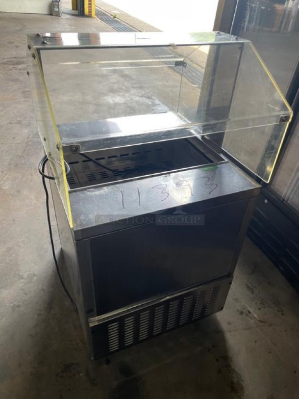 Turbo Air M3 Series stainless steel single door refrigerated prep table, model MST-28-711S, with sneeze guard and poly coated wire rack.