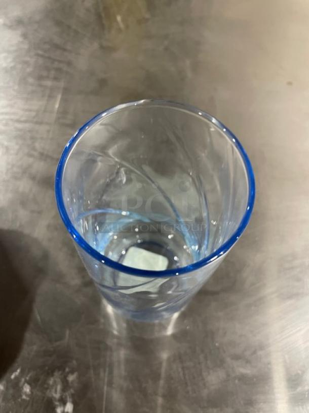 Libbey 46504M clear blue tinted 17 oz. iced tea glass, cylindrical design, new condition, commercial grade.