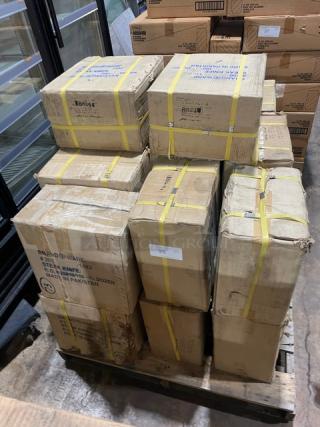 Full pallet of Brand Ware by Libbey Model 2001482 steak knives. New, 100-dozen per case, wooden grip handle, boxed.