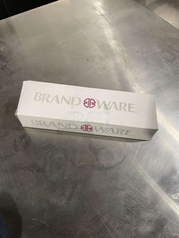 White box of Brand Ware By Libbey/World Tableware commercial stainless steel 8" steak knives, model 2001482.