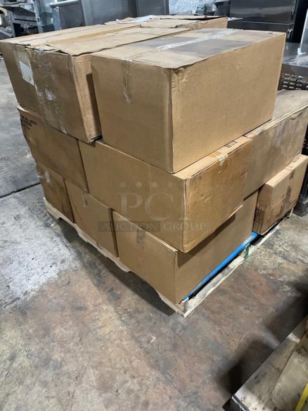 Pallet of commercial clear 16.5 oz. iced tea/water glasses, new in boxes, 80 per case, Model 46501.