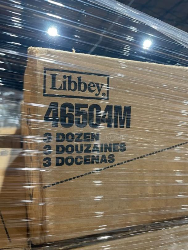 Libbey 46504M pallet, Sirrus Blue 17 Oz. Glasses, 3-dozen per case, new, wrapped for auction.