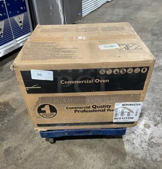Menumaster RFS12TSW commercial microwave oven in box, new condition, stainless steel, digital push button controls, 120V.