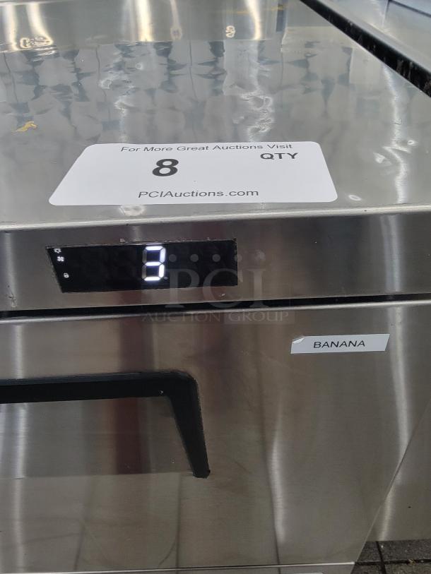 Turbo Air TWR-48SD-D4-N undercounter fridge with 4 drawers, stainless steel, digital display, minor surface marks.