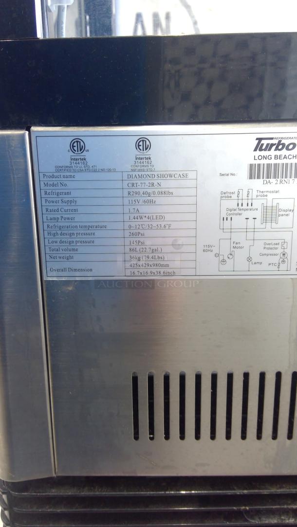 Turbo Air CRT-77-2R-N countertop refrigerator, pass-through access, 17", refrigerant R290, power supply 115V/60Hz, 36kg.