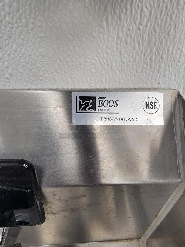 John Boos stainless steel wall-mount hand sink, model PBHS-W-1410-SSR, NSF certified, durable and hygienic.