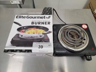 Elite Gourmet ESB100B electric single burner, lightly used, with box. Compact, portable; ideal for extra cooking needs.