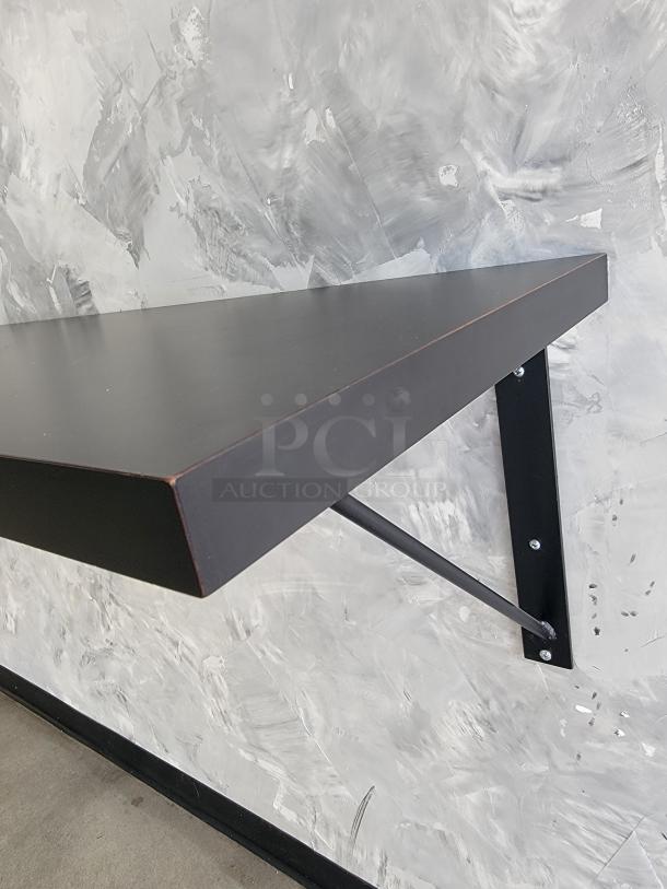 Extra long 10-foot wall-mounted display shelf, commercial grade, black finish, ideal for restaurants or retail spaces.
