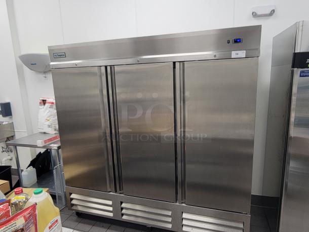 Supera PCF3-SI-HC 3-door commercial refrigerator, stainless steel, robust build, ideal for high-volume kitchens.