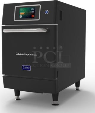Prática Copa Express Black High Speed Oven, ideal for rapid cooking in commercial kitchens. Includes touchscreen and bonus cleaner.