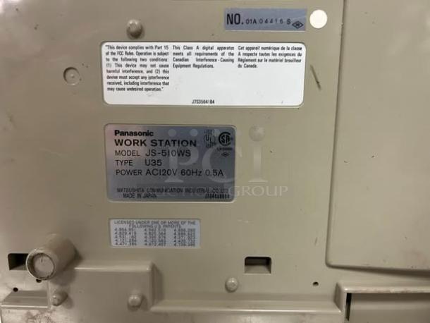 Panasonic JS-510WS Work Station in excellent condition, fully tested. Visible labels confirm model and power specs: AC120V, 0.5A.