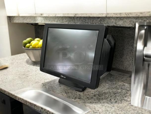 15" Sanyo AEGIS-152TA POS monitor in black, excellent condition, fully tested and working, countertop setting.
