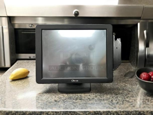 Obvious AEGIS-152TA SANYO 15" black POS monitor, excellent condition, fully tested and working, displayed on countertop.