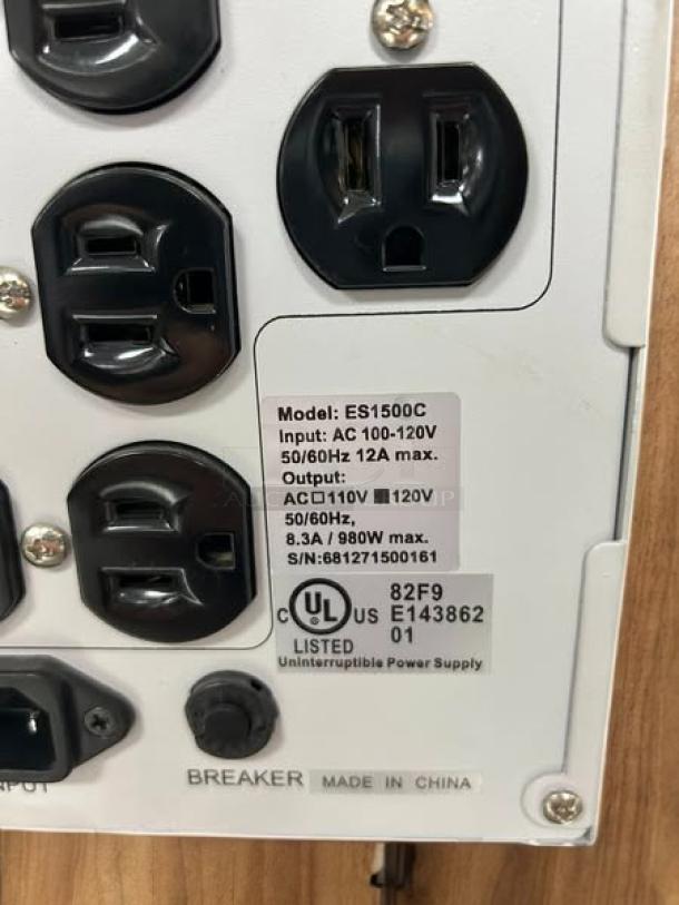 Opti-UPS ES1500C Uninterruptible Power Supply, 8 outlets, 980W/1400VA, line interactive. Fully tested, UL listed. Model ES1500C.