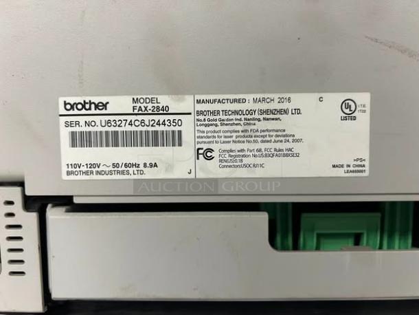 Brother IntelliFAX-2840 laser fax machine, excellent condition, model FAX-2840. Manufactured March 2016, fully tested and working.