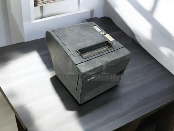 Epson TM-T20III thermal receipt printer on table, in great condition, USB-Serial connectivity, fully tested and working.
