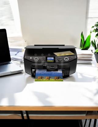 Epson Stylus Photo RX595 printer in awesome condition, fully tested and working, with a photo printout displayed.