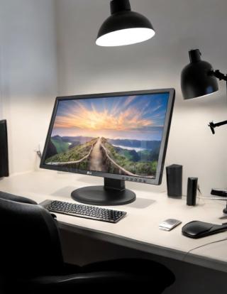 LG 22MB35PY-I 22" Full HD IPS LED monitor, great condition, fully tested, working, on a desk setup.