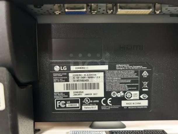 LG 22MB35PY-I 22" Full HD IPS LED Monitor, model label and ports shown. In great condition, fully tested.