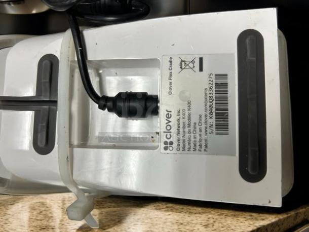 Clover Flex K400 payment terminal in great condition, showing model and serial number on label, fully tested and working.