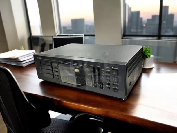 Nakamichi RX 202 autoreverse cassette deck, vintage 1982, in excellent condition, fully tested and working, on a desk.