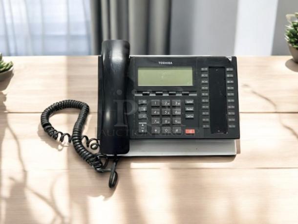 Toshiba DP5032-SD digital telephone, excellent condition, fully tested and working, black with LCD display.