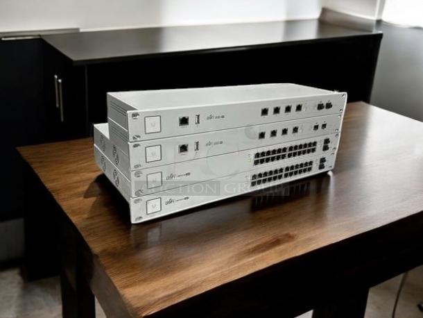 Ubiquiti UniFi 24-Port USG-PRO4 with US-24-250W Switch, excellent condition, visible ports and labels, fully tested.