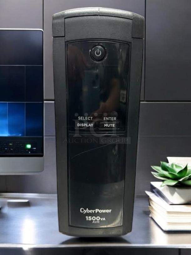 CyberPower CP1500AVRLCDTAA UPS Battery Backup, 1500VA, 900W, 12 outlets, black, excellent condition, TAA and UL certified.
