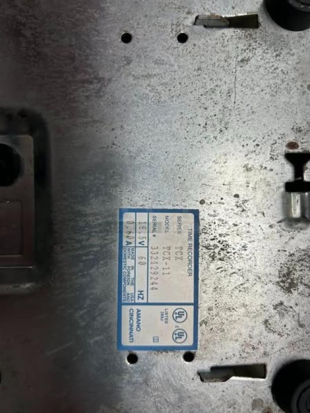 Amano TCX-11 time clock in great condition with visible label detailing model and serial number. Fully tested and working.