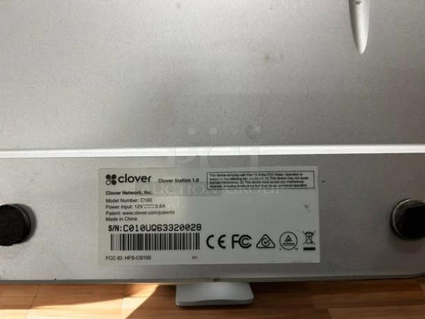 Clover C100 Touchscreen POS System, excellent condition, tested, model details label visible, serial number C010U063320028.
