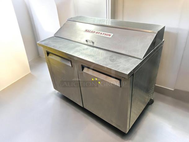 Turbo Air MST-48-N M3 Series 48" stainless steel refrigerated sandwich prep table in excellent condition. Marked "Salad Station."