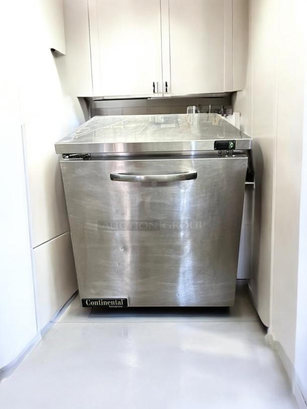 Continental SW27N-U 27" undercounter refrigerator, one section, one door, stainless steel, tested, working, 115v.