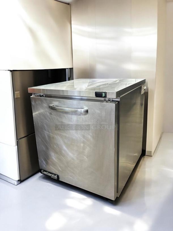 Continental SW27N-U 27" stainless steel undercounter refrigerator with single door, tested and working, 115v.