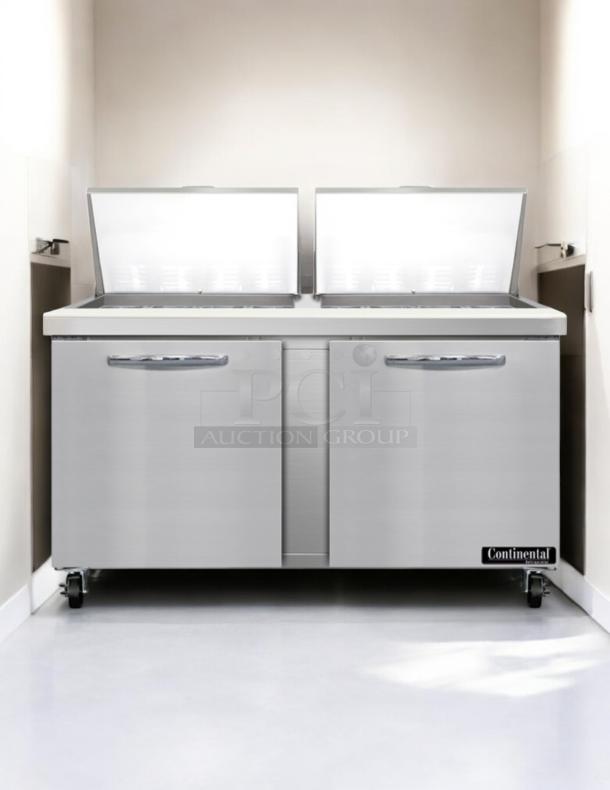 Continental Model SW60-24M 60" sandwich prep table, 2 doors, 24 pans capacity, great condition, tested and working.