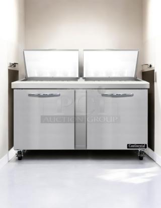 Continental Model SW60-24M 60" sandwich prep table, 2 doors, 24 pans capacity, great condition, tested and working.