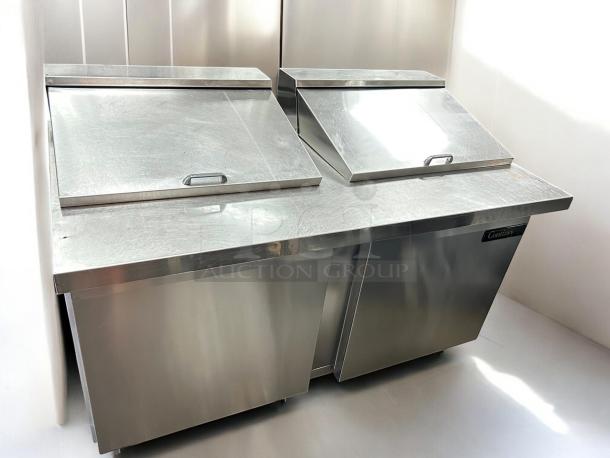 Continental SW60-24M 60" stainless sandwich prep table with 2 doors, 24 pan capacity, in great condition, tested and working.