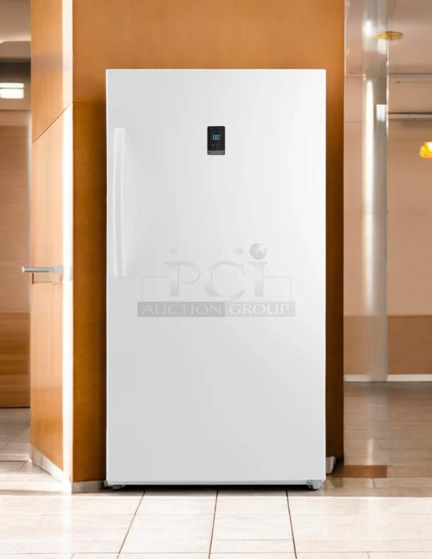 Insignia 17 Cu. Ft. white upright freezer, garage-ready, ENERGY STAR certified, model with tested and working condition.